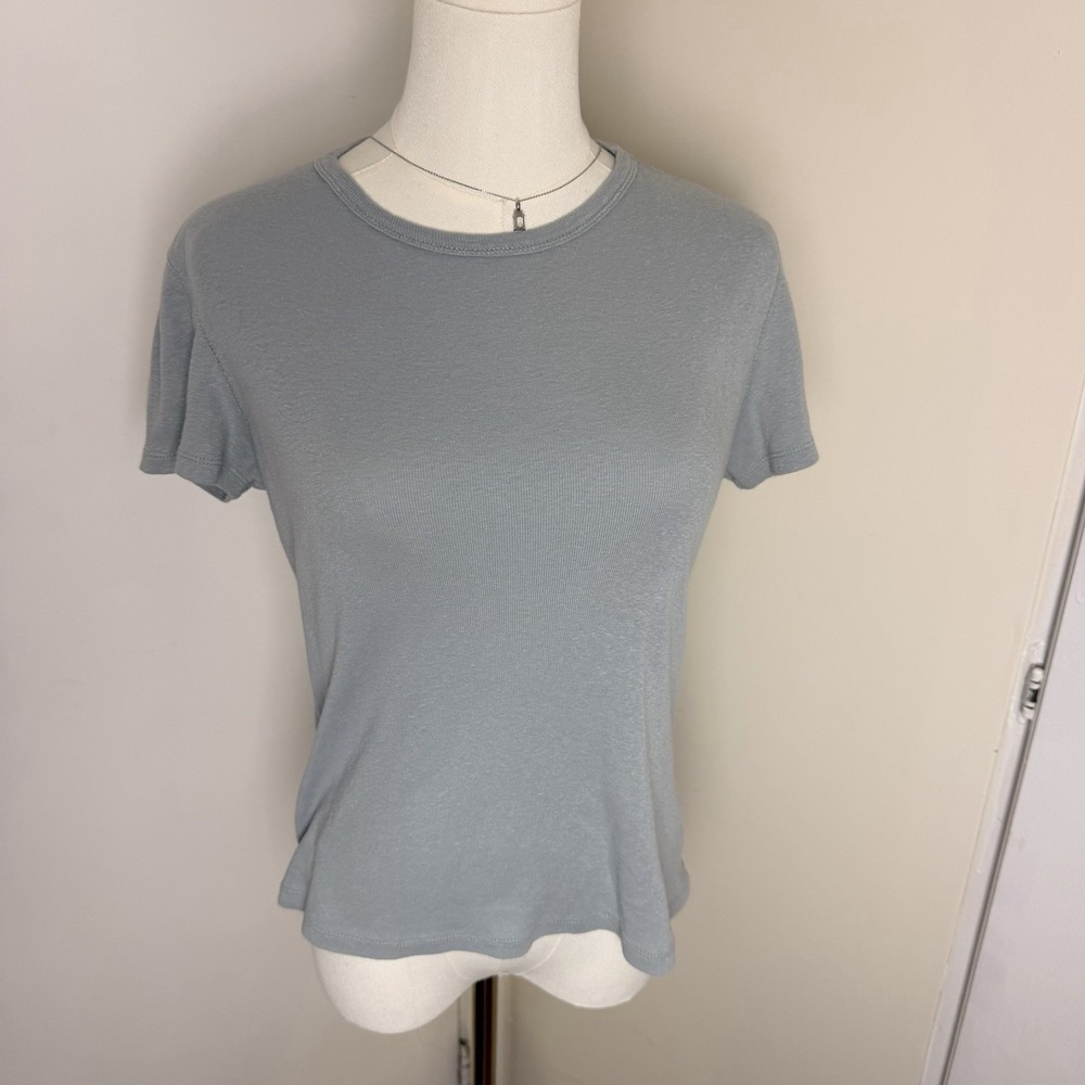 Buck Mason Women's Gray Heirloom Rib Short  Sleeve Tee Size L Shirt